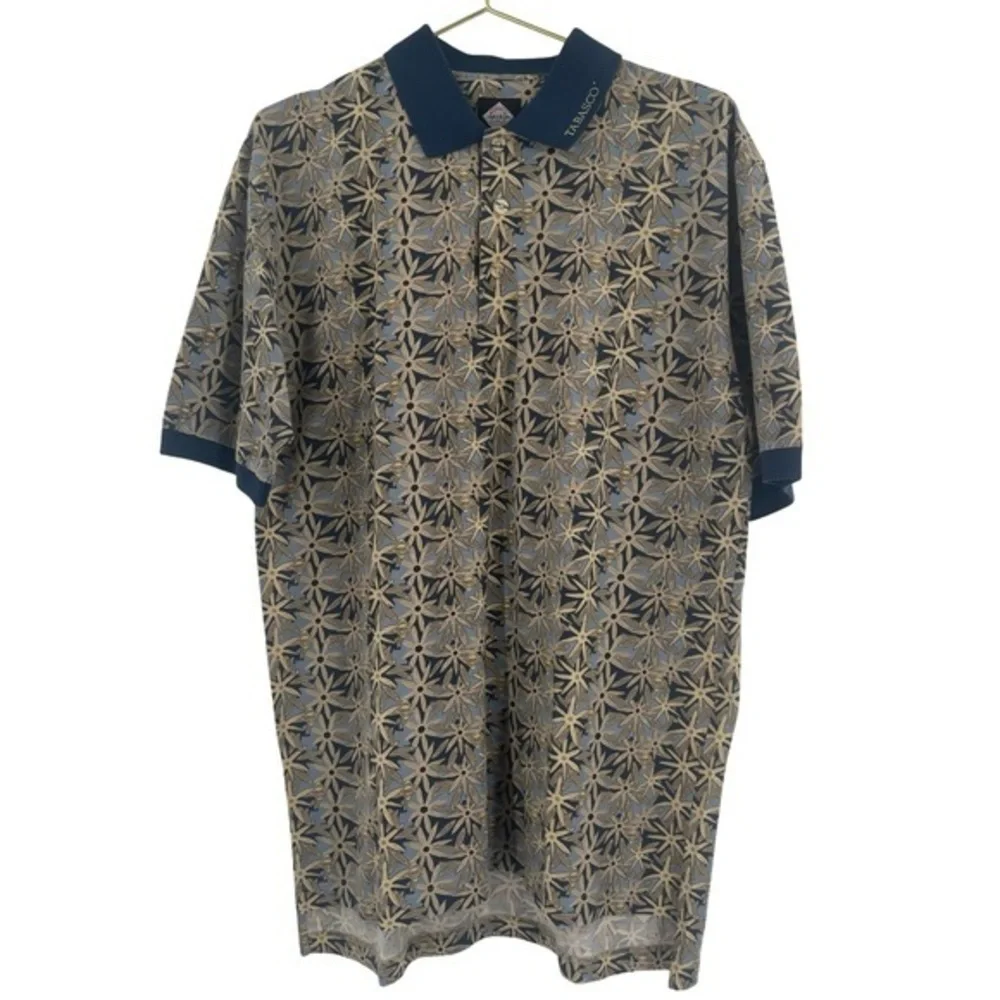 Vintage Tabasco Cotton Golf Polo Shirt All Over Print Short Sleeve Men's Large